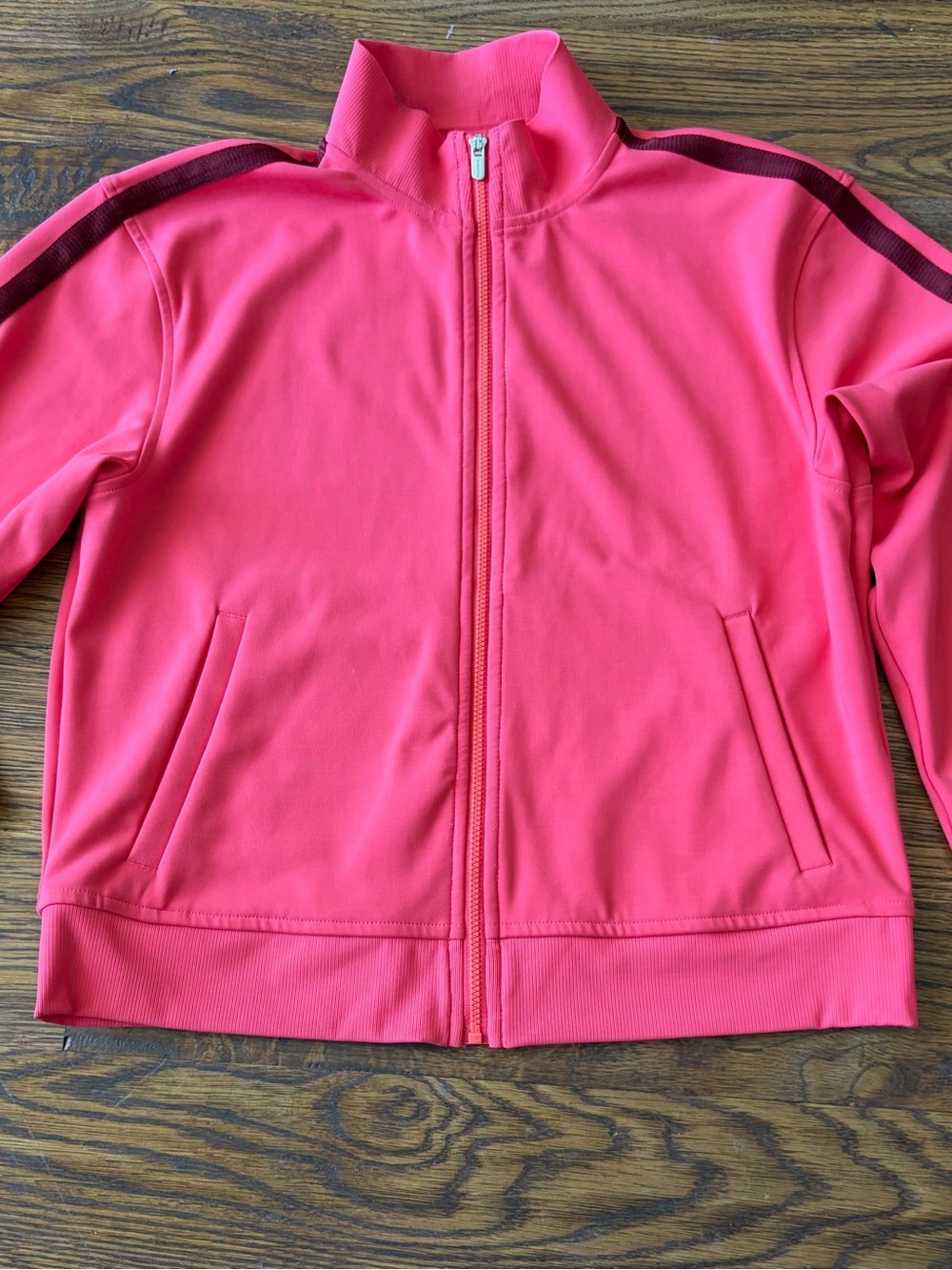Athleta Finish Line Track Jacket Small S P Punch Pink Maroon Sleeve Stripe Zip